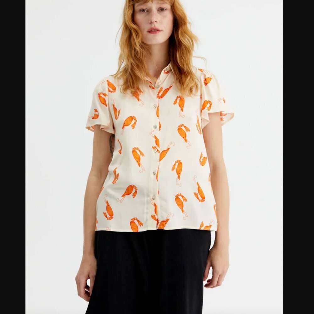 Orange Shrimp Print Women's Top